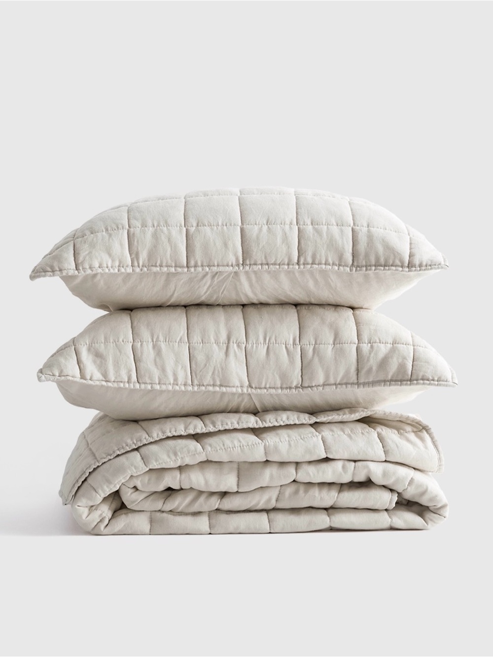 European Linen Box Quilt Set, King/Cal King in Sand